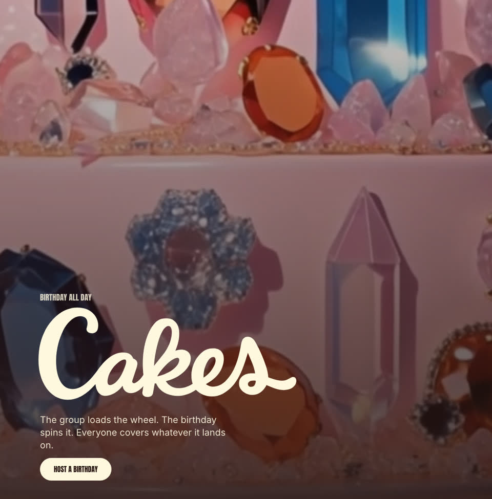 The Cakes hero — a jeweled birthday cake